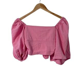 Jens Pirate Booty for Free People Pink Tie Back Puff Sleeve Crop Top